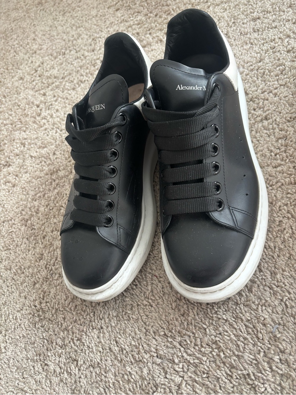 Alexander McQueen Black Leather Sneakers with White Soles
